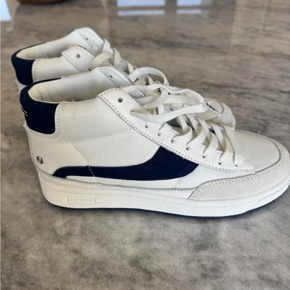 Jaclar White and Navy Blue High-Top Sky-Top Sneakers Brand New